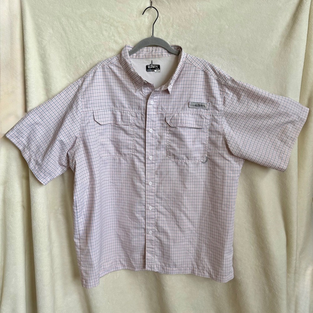 Habit UPF 40+ Salmon Plaid Short Sleeve Fishing Shirt Vented Button Front Sz XL